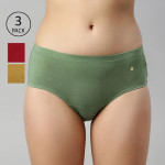 Women Pack of 3 Assorted Mid Waist Full Coverage Cotton Antimicrobial Briefs