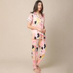 Women Peach-Coloured & Black Printed Night Suit