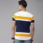 Men White Mustard Yellow Colourblocked Round Neck Pure Cotton T-shirt